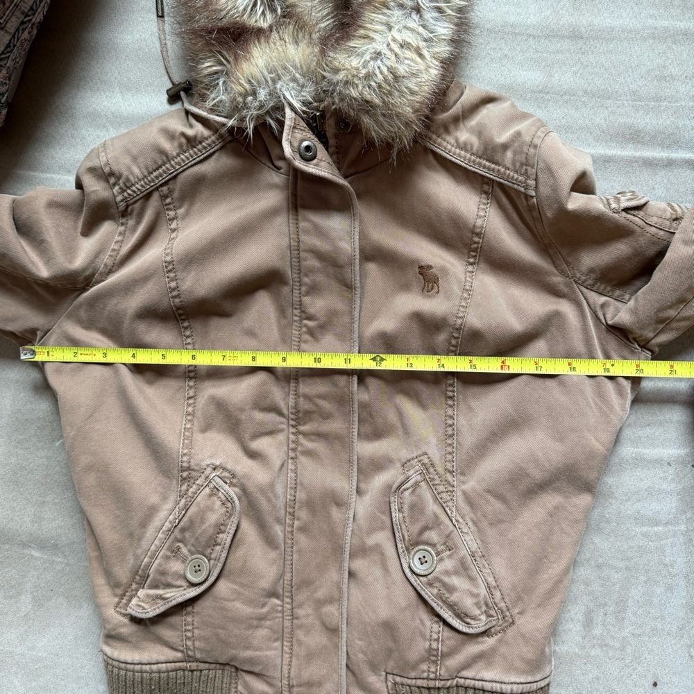 Vintage Y2K Abercrombie & Fitch 2000s Faux Fur Lined Hooded Bomber Jacket Medium - Picture 14 of 16
